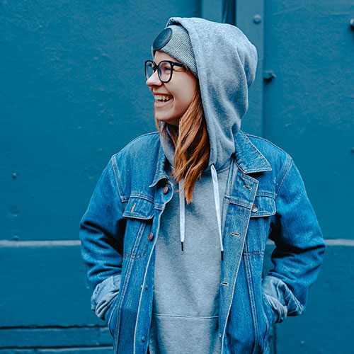 Woman with Hoodie Smiling Woman with Hoodie Smiling